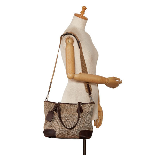 プラダ ロゴジャガード トートバッグ ショルダーバッグ 2WAY BR3414 ベージュ ブラウン キャンバス レザー レディース PRADA 【中古】