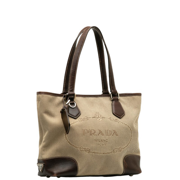 プラダ ロゴジャガード トートバッグ ショルダーバッグ 2WAY BR3414 ベージュ ブラウン キャンバス レザー レディース PRADA 【中古】