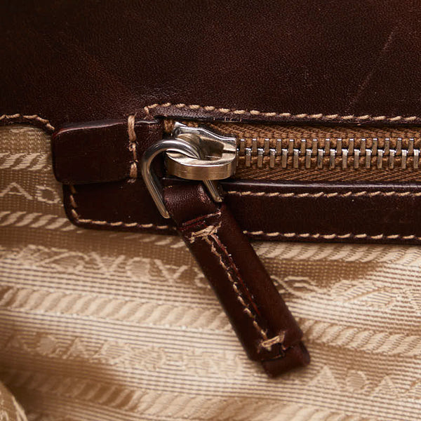 プラダ ロゴジャガード トートバッグ ショルダーバッグ 2WAY BR3414 ベージュ ブラウン キャンバス レザー レディース PRADA 【中古】