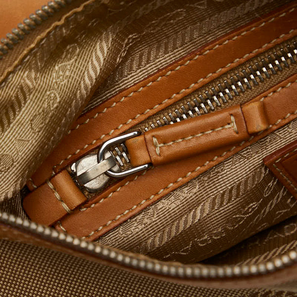 プラダ ロゴジャガード 斜め掛け ショルダーバッグ BT0534 ベージュ キャンバス レザー レディース PRADA 【中古】