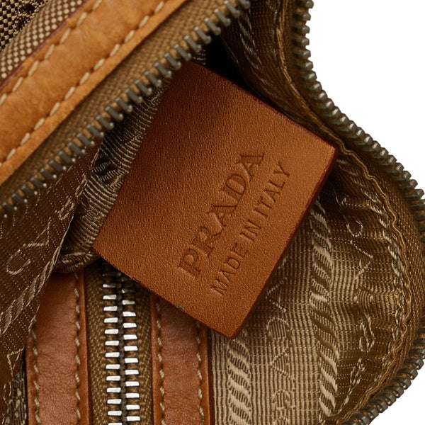 プラダ ロゴジャガード 斜め掛け ショルダーバッグ BT0534 ベージュ キャンバス レザー レディース PRADA 【中古】