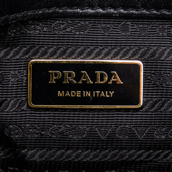 プラダ ロゴジャガード リボン ハンドバッグ ショルダーバッグ 2WAY ブラック ナイロン レザー レディース PRADA 【中古】