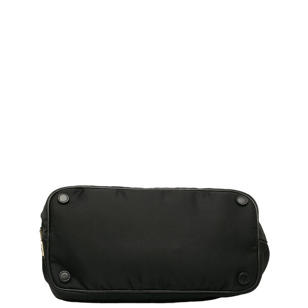 プラダ ロゴジャガード リボン ハンドバッグ ショルダーバッグ 2WAY ブラック ナイロン レザー レディース PRADA 【中古】