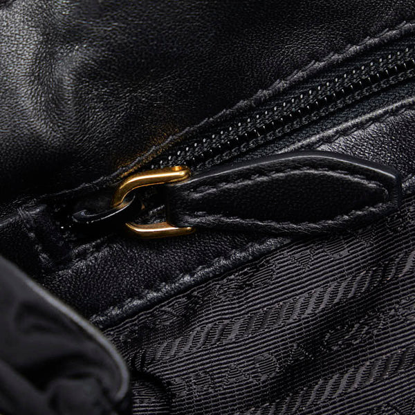 プラダ ロゴジャガード リボン ハンドバッグ ショルダーバッグ 2WAY ブラック ナイロン レザー レディース PRADA 【中古】