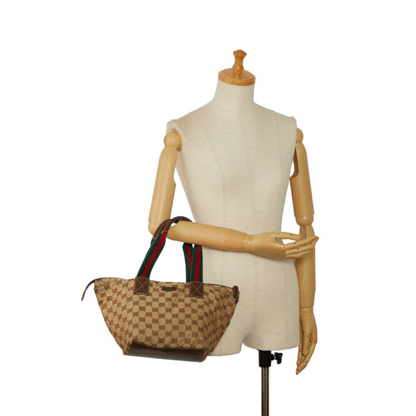 グッチ GGキャンバス トートバッグ 131228 ブラウン キャンバス レザー レディース GUCCI 【中古】