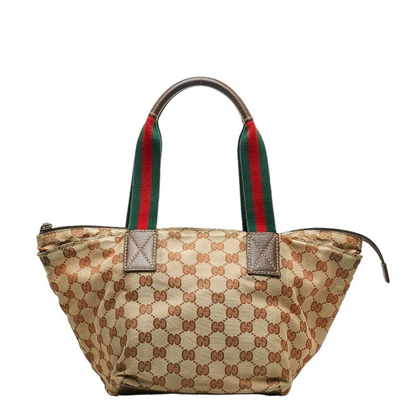 グッチ GGキャンバス トートバッグ 131228 ブラウン キャンバス レザー レディース GUCCI 【中古】