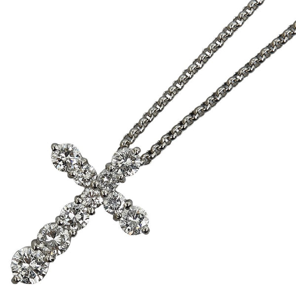 Pt900 プラチナ Pt850 プラチナ ダイヤ1.01ct 十字架 クロス ネックレス レディース 【中古】