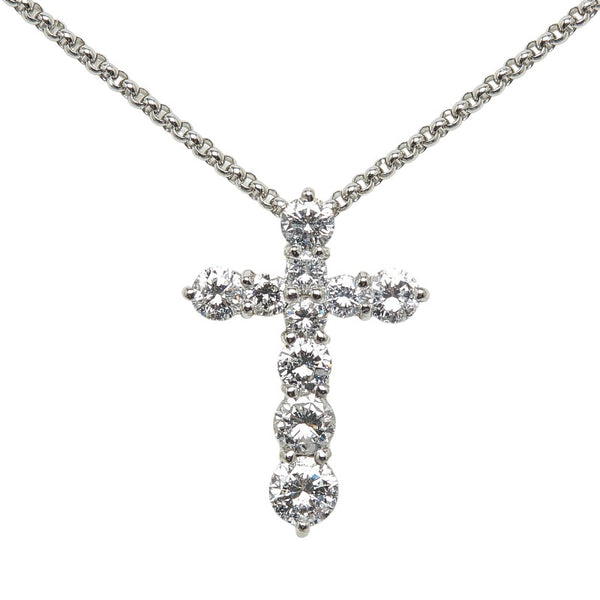 Pt900 プラチナ Pt850 プラチナ ダイヤ1.01ct 十字架 クロス ネックレス レディース 【中古】