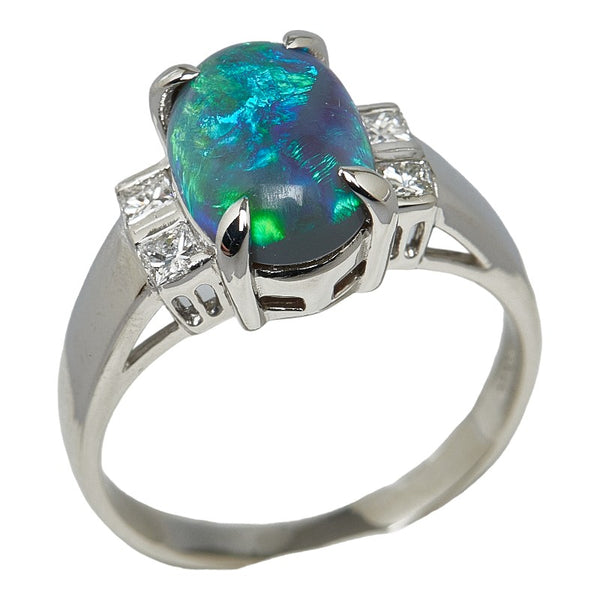 Pt900 プラチナ ブラックオパール2.55ct ダイヤ0.25ct カボション リング 指輪 レディース 16号 【中古】