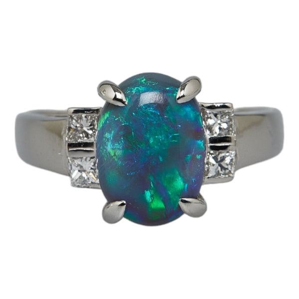 Pt900 プラチナ ブラックオパール2.55ct ダイヤ0.25ct カボション リング 指輪 レディース 16号 【中古】