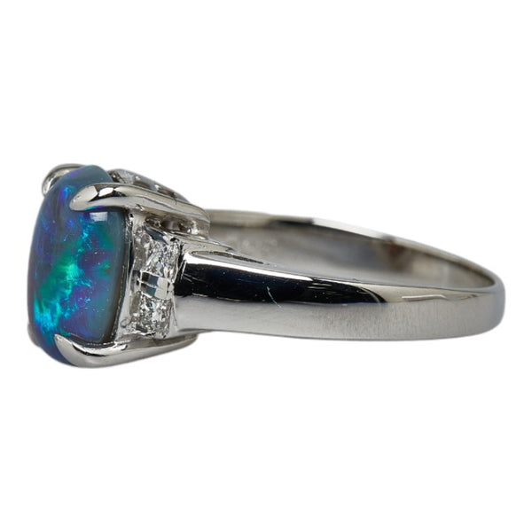 Pt900 プラチナ ブラックオパール2.55ct ダイヤ0.25ct カボション リング 指輪 レディース 16号 【中古】