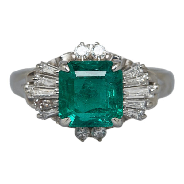 Pt900 プラチナ エメラルド1.74ct ダイヤ0.42ct スクエア リング 指輪 レディース 12.5号 【中古】