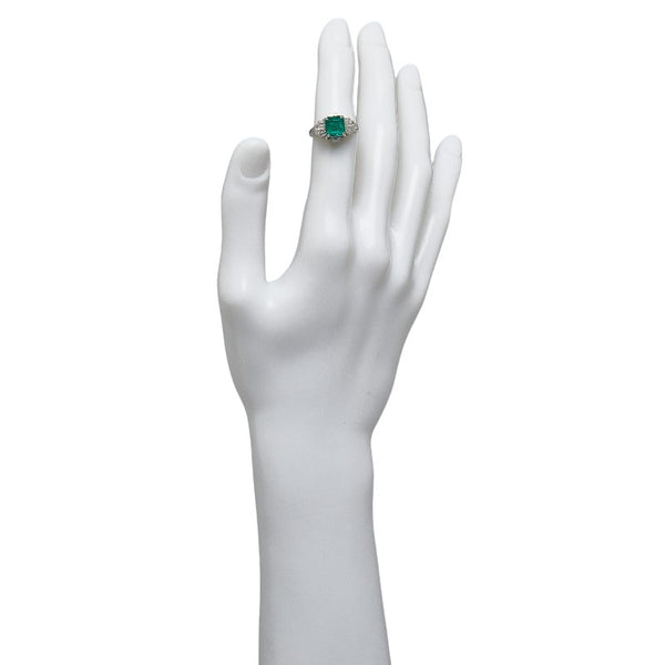 Pt900 プラチナ エメラルド1.74ct ダイヤ0.42ct スクエア リング 指輪 レディース 12.5号 【中古】