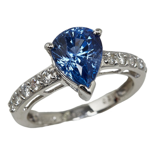 Pt900 プラチナ サファイア2.943ct ダイヤ0.30ct ペアシェイプ リング 指輪 レディース 10号 【中古】