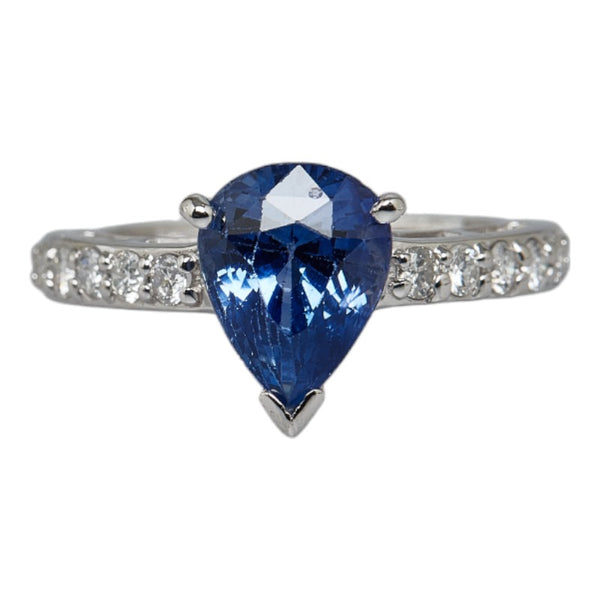 Pt900 プラチナ サファイア2.943ct ダイヤ0.30ct ペアシェイプ リング 指輪 レディース 10号 【中古】