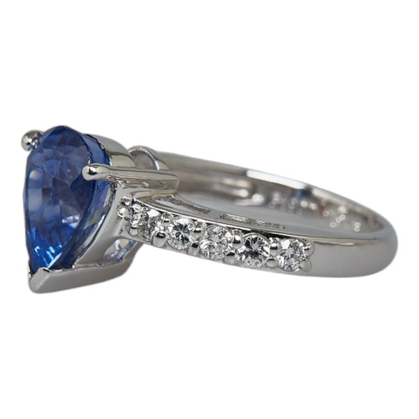 Pt900 プラチナ サファイア2.943ct ダイヤ0.30ct ペアシェイプ リング 指輪 レディース 10号 【中古】
