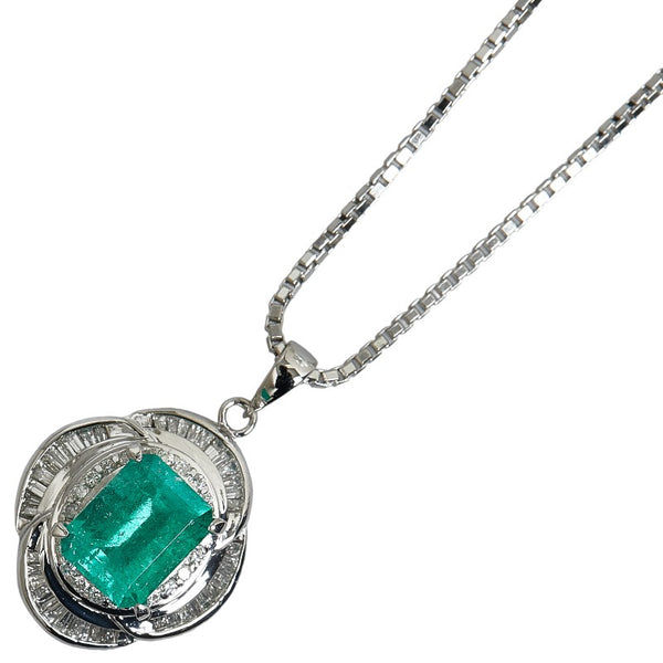 Pt900 プラチナ Pt850 プラチナ エメラルド2.61ct ダイヤ0.64ct スクエア ネックレス レディース 【中古】