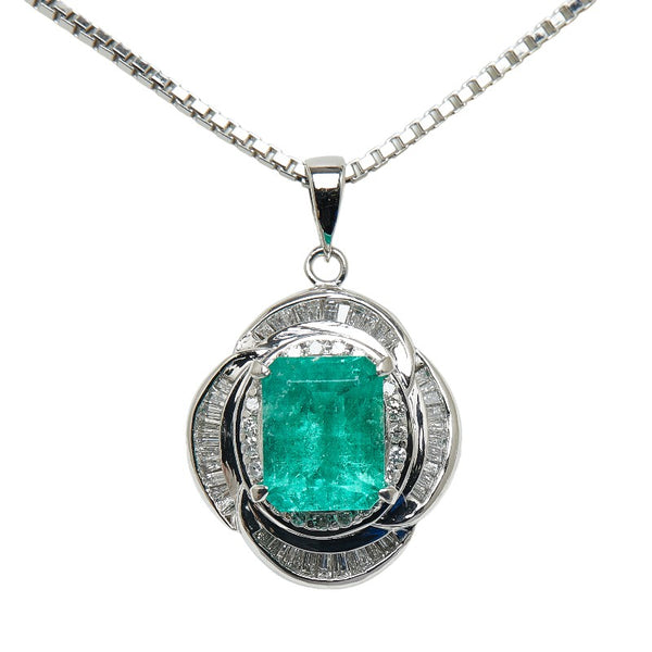 Pt900 プラチナ Pt850 プラチナ エメラルド2.61ct ダイヤ0.64ct スクエア ネックレス レディース 【中古】