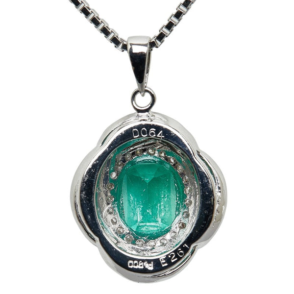 Pt900 プラチナ Pt850 プラチナ エメラルド2.61ct ダイヤ0.64ct スクエア ネックレス レディース 【中古】