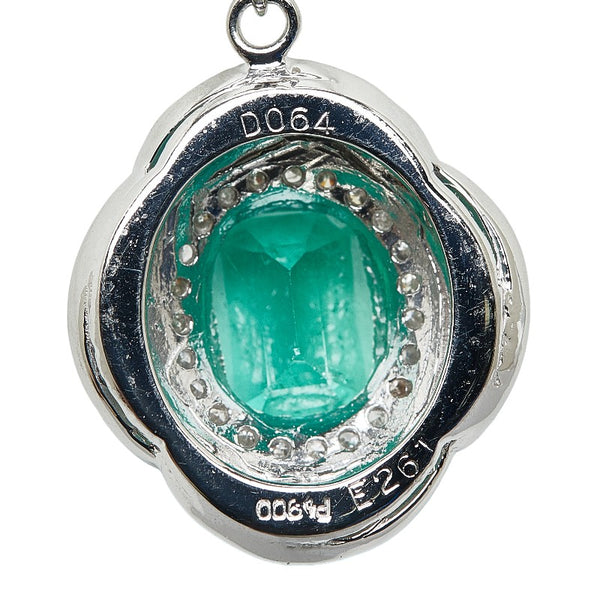Pt900 プラチナ Pt850 プラチナ エメラルド2.61ct ダイヤ0.64ct スクエア ネックレス レディース 【中古】