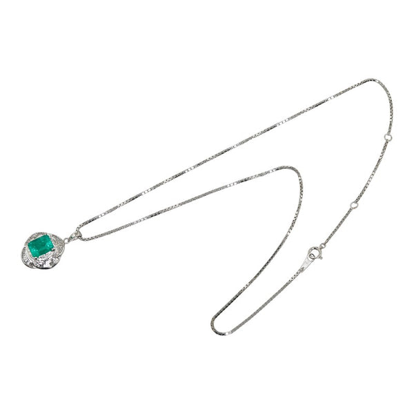 Pt900 プラチナ Pt850 プラチナ エメラルド2.61ct ダイヤ0.64ct スクエア ネックレス レディース 【中古】