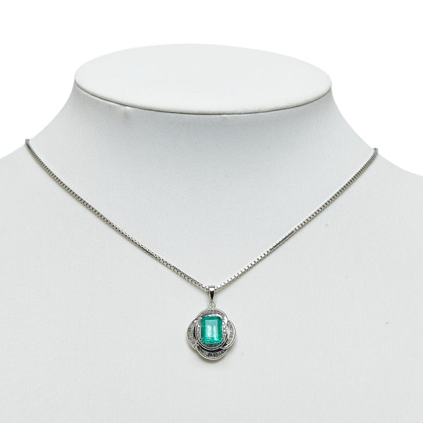 Pt900 プラチナ Pt850 プラチナ エメラルド2.61ct ダイヤ0.64ct スクエア ネックレス レディース 【中古】