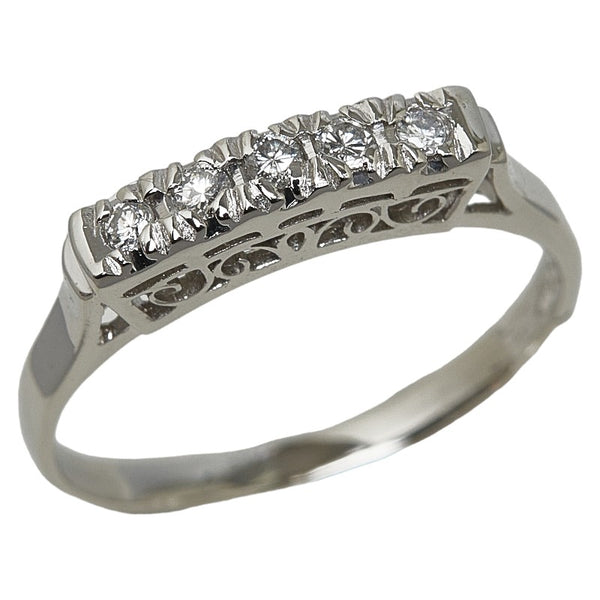 Pt900 プラチナ ダイヤ0.10ct 一文字 リング 指輪 レディース 10号 【中古】