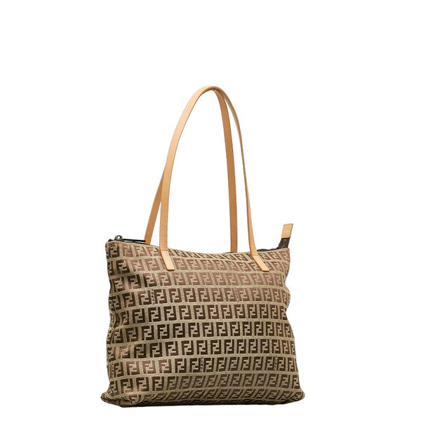 フェンディ ズッキーノ ハンドバッグ トートバッグ 8BH022 ベージュ ブラウン キャンバス レザー レディース FENDI 【中古】