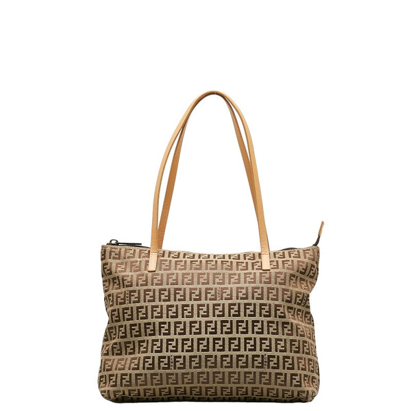 フェンディ ズッキーノ ハンドバッグ トートバッグ 8BH022 ベージュ ブラウン キャンバス レザー レディース FENDI 【中古】