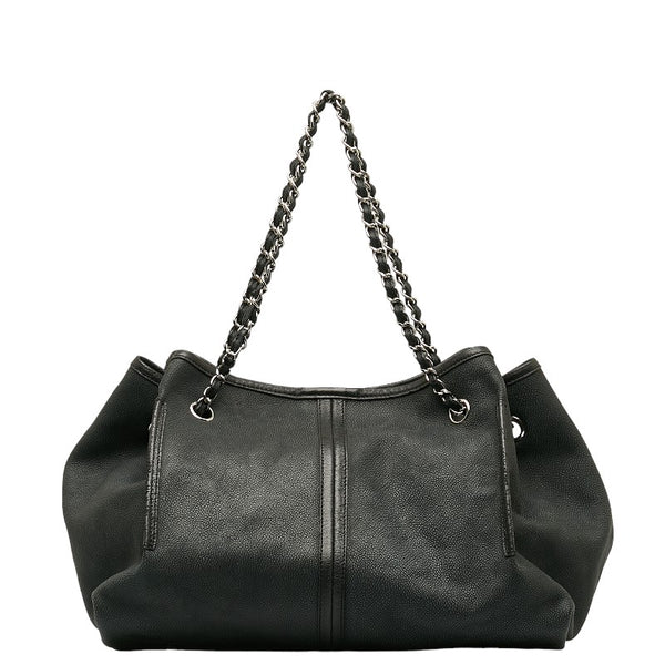 シャネル カメリア チェーン ショルダーバッグ ブラック グリーン レザー ヌバック レディース CHANEL 【中古】