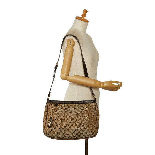 グッチ GGキャンバス スーキー 斜め掛け ショルダーバッグ  296834 ベージュ ブラウン キャンバス レザー レディース GUCCI 【中古】