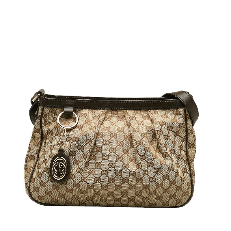 グッチ GGキャンバス スーキー 斜め掛け ショルダーバッグ  296834 ベージュ ブラウン キャンバス レザー レディース GUCCI 【中古】