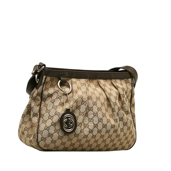 グッチ GGキャンバス スーキー 斜め掛け ショルダーバッグ  296834 ベージュ ブラウン キャンバス レザー レディース GUCCI 【中古】