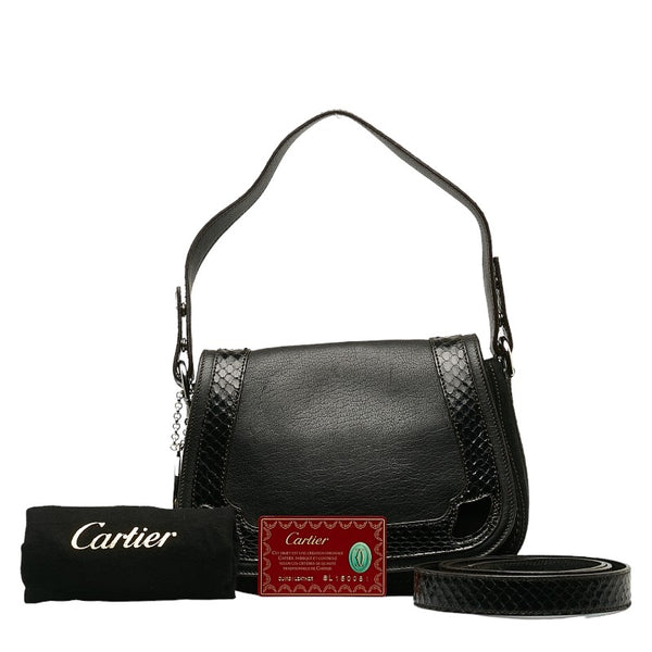 カルティエ ハンドバッグ ショルダーバッグ 2WAY ブラック レザー パイソン スウェード レディース CARTIER 【中古】