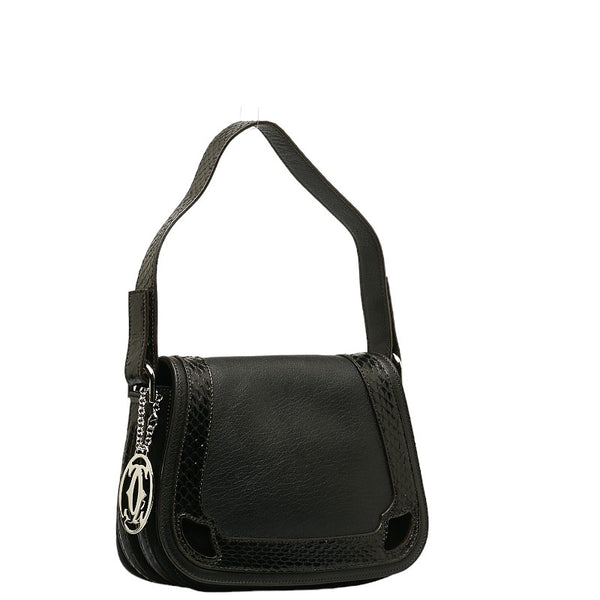 カルティエ ハンドバッグ ショルダーバッグ 2WAY ブラック レザー パイソン スウェード レディース CARTIER 【中古】