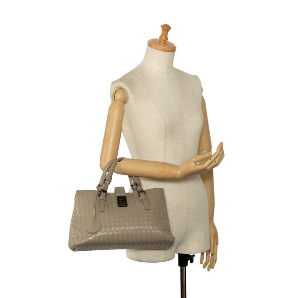 ボッテガヴェネタ イントレチャート ハンドバッグ グレー レザー レディース BOTTEGAVENETA 【中古】