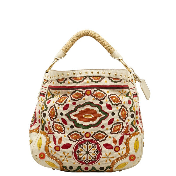 プラダ 総柄 ハンドバッグ BR3745 ホワイト マルチカラー キャンバス レザー レディース PRADA 【中古】