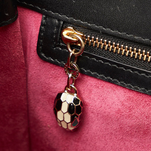 ブルガリ セルペンティ ハンドバッグ ブラック レザー パイソン レディース BVLGARI 【中古】
