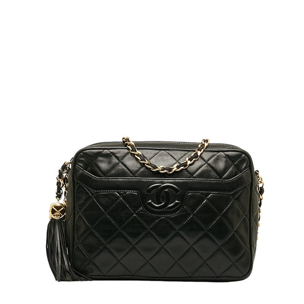 シャネル ココマーク タッセル チェーン 斜め掛け ショルダーバッグ ブラック レザー レディース CHANEL 【中古】