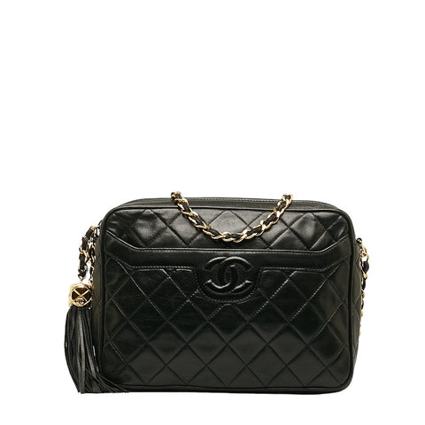 シャネル ココマーク タッセル チェーン 斜め掛け ショルダーバッグ ブラック レザー レディース CHANEL 【中古】