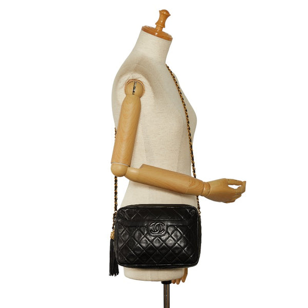 シャネル ココマーク タッセル チェーン 斜め掛け ショルダーバッグ ブラック レザー レディース CHANEL 【中古】