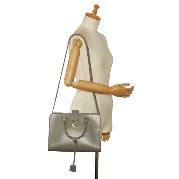 サンローラン カバスS ハンドバッグ ショルダーバッグ 2WAY 472469 グレー レザー レディース SAINT LAURENT 【中古】