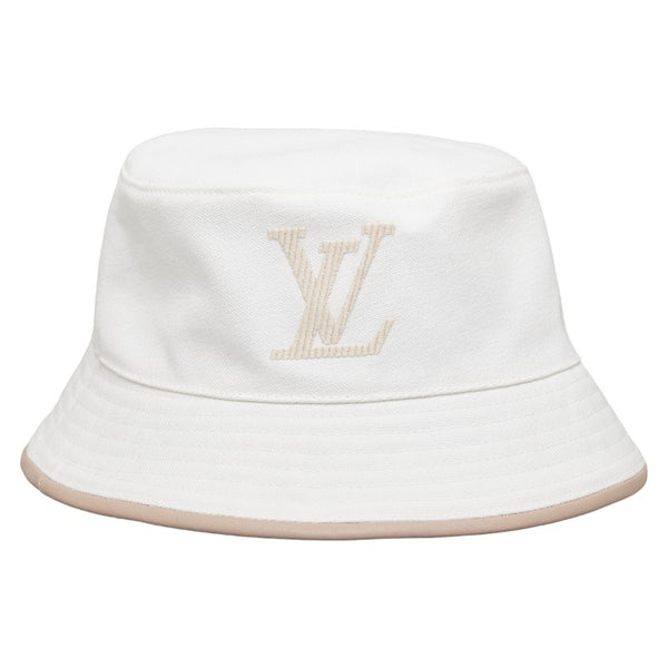 ルイ ヴィトン LVロゴ バケットハット サイズ：S M77574 ホワイト ベージュ コットン レザー レディース LOUIS VUITTON 【中古】