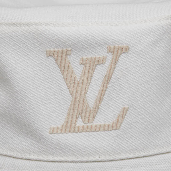 ルイ ヴィトン LVロゴ バケットハット サイズ：S M77574 ホワイト ベージュ コットン レザー レディース LOUIS VUITTON 【中古】