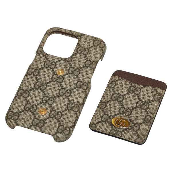 グッチ GGスプリーム iPhone 13Pro スマホケース 701583 ベージュ ブラウン PVC レザー レディース GUCCI 【中古】