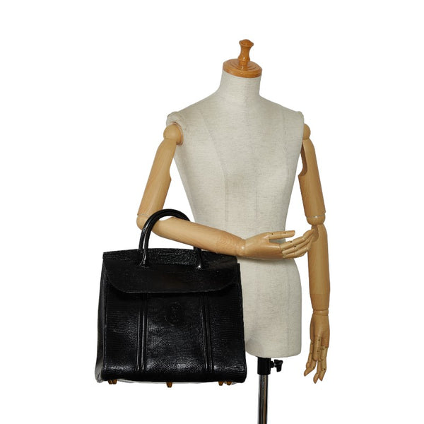 サンローラン 型押し ハンドバッグ トートバッグ ブラック リザード レディース SAINT LAURENT 【中古】