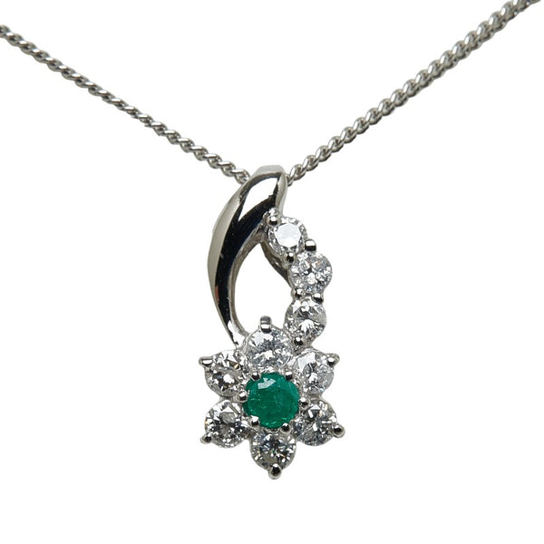 Pt900 プラチナ Pt850 プラチナ エメラルド ダイヤ0.39ct 雪の結晶 スノー ペンダントネックレス レディース 【中古】