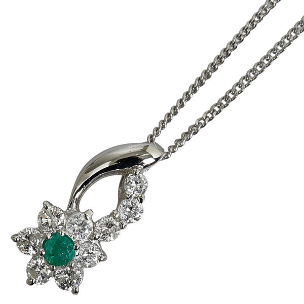 Pt900 プラチナ Pt850 プラチナ エメラルド ダイヤ0.39ct 雪の結晶 スノー ペンダントネックレス レディース 【中古】