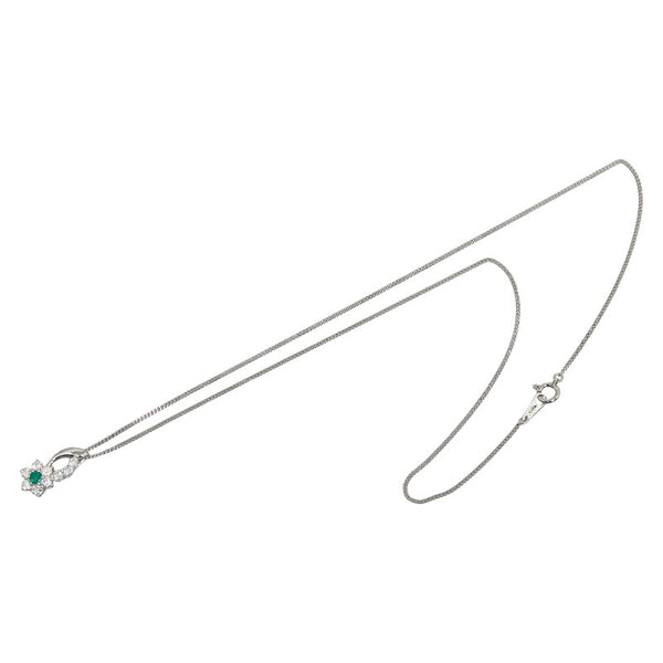 Pt900 プラチナ Pt850 プラチナ エメラルド ダイヤ0.39ct 雪の結晶 スノー ペンダントネックレス レディース 【中古】