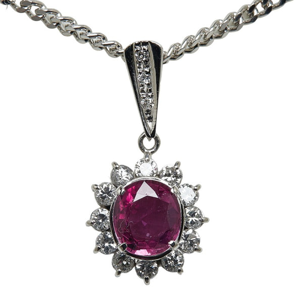 Pt900 プラチナ Pt850 プラチナ ルビー1.17ct ダイヤ0.44ct ペンダントネックレス レディース 【中古】